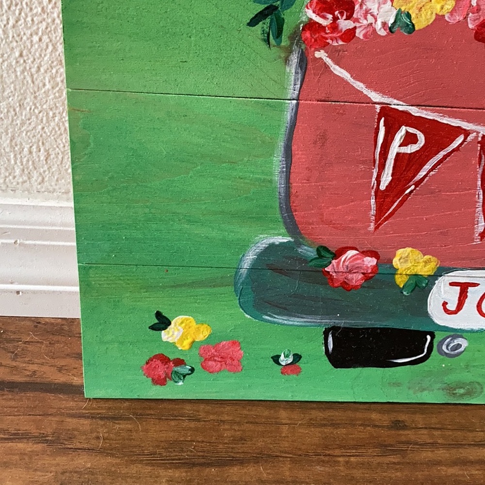 PICK JOY handmade painting on wood farmhouse floral pickup truck made by me - Picture 5 of 16
